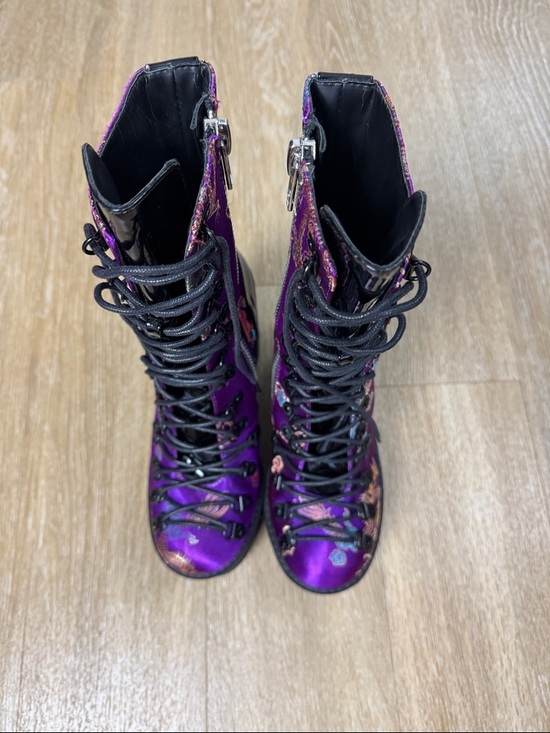 Dolls Kill Current Mood Purple Black Satin Platform Dragon Boots size 8 - Picture 10 of 15